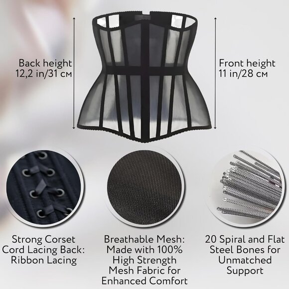 Women's Black Underbust Corset Lace Up Waist Trainer  Shapewear Body Shaper - Picture 3 of 5